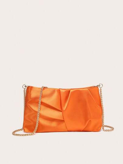 Women's Crossbody Bag, Square Shape, With A Pleated Silk Satin Texture, Lightweight And Stylish, With A Metal Chain, Suitable For Evening Outings And Shopping.