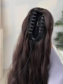 Claw Ponytail Extension Hair Brown Color 32 Inch Long Water Wave Heat Resistant Fiber Synthetic Ponytail Hairpiece For Girl Women Daily Used
