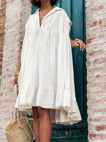 LuminousWealth 女士舒适休闲罩衫连衣裙，新款夏季日常穿着 - 杏色 - 查看 5