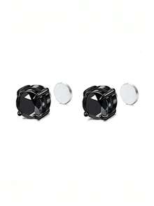1 Pair Fashionable Minimalist Single Black Magnet Stud Earrings For Men, Suitable For Daily Wear And Occasions - Black - View 7