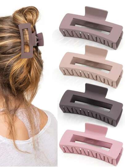 4 قطع مشبك شعر كبير بتصميم مربع عتيق بسيط، مناسب للنساء ذوات الشعر الكثيف، متعدد الاستخدامات للارتداء اليومي والاستحمام