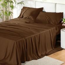 Bedsure Queen Sheet Set, Cooling Sheets For Queen Size Bed Set, Rayon Derived From Bamboo, Breathable & Soft Deep Pocket Up To 16 Inches, Hotel Luxury Silky Bedding, Bedsheet & Pillowcases, Dark Grey - 20 - 棕色 - 查看 1