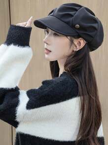 Women's Fashion Pleated Cloud Beret Hat, Retro Octagonal Peaked Newsboy Artist Cap