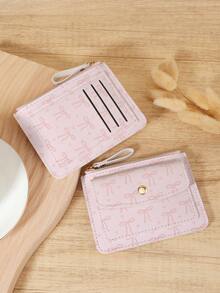 粉色蝴蝶结爱心图案拉链小钱包零钱包小钱包双折超薄女士钱包迷你薄、轻便、多层便携、身份证、信用卡简约、时尚、现代、商务、周年纪念、生日礼物、礼物、女孩、女士、女性、学校宿舍和返校用书包 - 粉色 - 查看 4