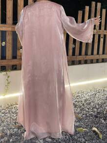 2 piezas Vestido de noche árabe de lujo de organza sólido y glamuroso, adecuado para el Festival del Eid, boda, fiesta formal, graduación, vestido abaya modesto