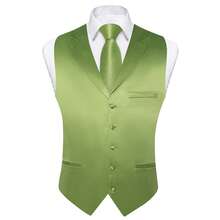 Men's 4 Pcs Vest Set Waistcoat Pocket Square Tie Cufflinks Hanky Suit Set For Wedding - 薄荷綠 - 查看 4