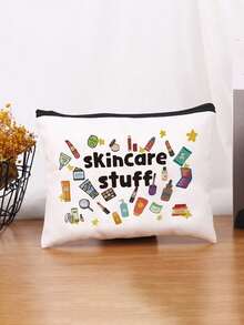 Stylish Makeup Bag With "Skincare Stuff" Print - Durable Zippered Cosmetics Organizer Pouch, Multi-Functional Travel Accessory For Men & Women, Odorless & Lightweight Design, Large Makeup Bag,Girls' Wash Bag, Travel Supplies, Gifts From Sisters And Friends, Girlfriends' Valentine's Day Gifts, Storage Bags, Wash Bags, Handbags, Girls' Gifts, Valentine's Day Gifts, Portable Folding Storage Bags (Four Colors Optional) - Multicolor - View 5