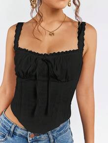 PARTHEA Camiseta de tirantes con patchwork de encaje y volantes - Negro - Ver 10