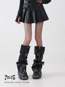 polve Y2K Style Zipper PU Leather Leg Warmers Unique Design, Attractive High Quality Leg Warmers, Versatile And Elegant Mid-Calf Stockings