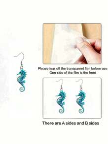 2 Stücke acrylblaue Seepferdchen Muster Cartoon Ohrringe für Frauen, Sommer Strand Ohrringe, Boho Stil, Alltagstragen, Party Accessoire, perfektes Geschenk für Familie/Freunde