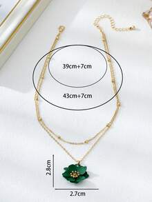 1 chiếc vòng cổ nhiều lớp hình hoa 5 lá bất đối xứng màu xanh lá cây, phong cách kỳ nghỉ hè trên đảo, năng động, tràn đầy năng lượng, thích hợp đeo khi đi du lịch/nghỉ dưỡng/hàng ngày (Sản phẩm này không chống thấm nước, vui lòng cẩn thận khi đeo và tháo ra khi đi bơi hoặc tắm. Chuỗi hạt được làm thủ công, số lượng hạt ngẫu nhiên và chiều dài cố định là chủ yếu) - màu xanh lá - Xem 5