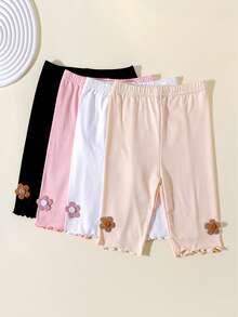 4pcs/Pack Girls' Cute Solid Color Short Shorts, Thin Safety Pants With Bow Decor, Simple Design - Multicolor - View 1