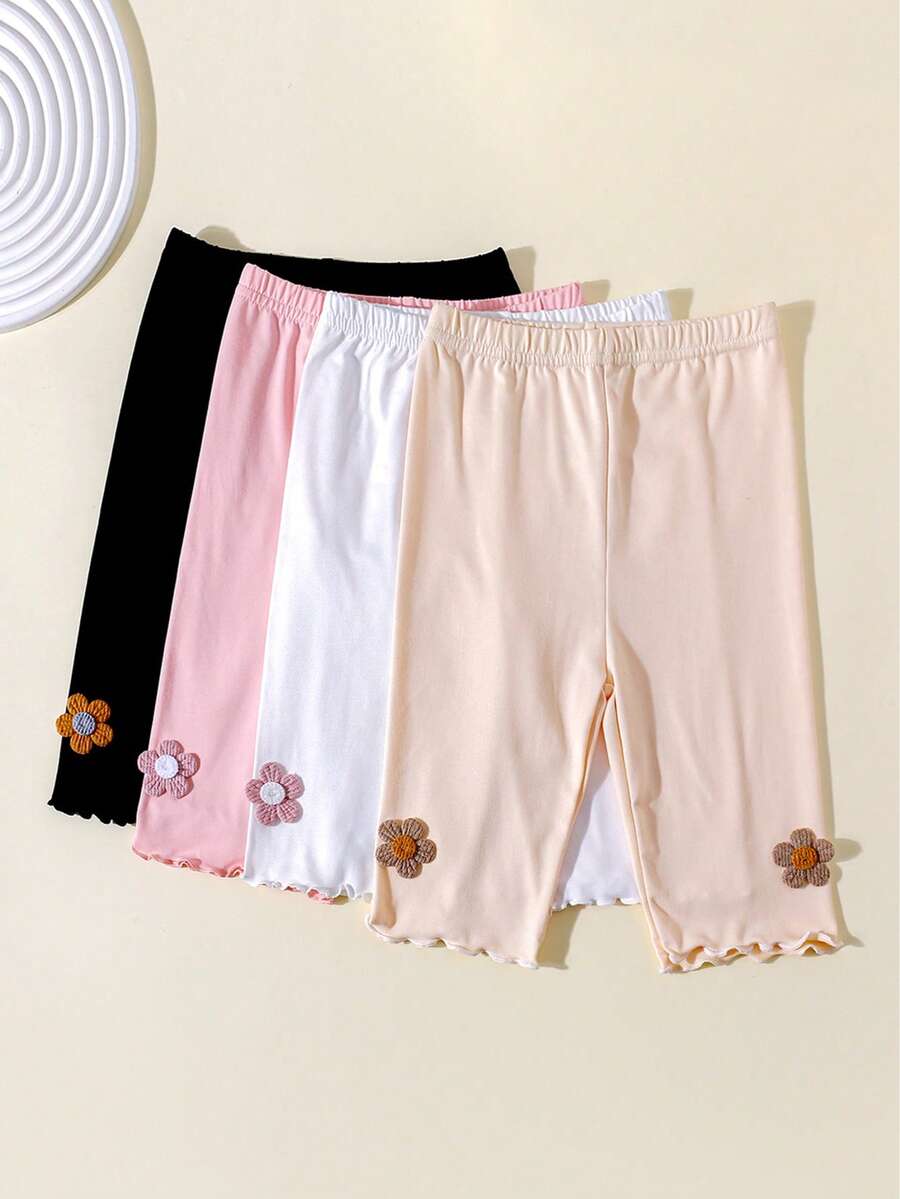 4pcs/Pack Girls' Cute Solid Color Short Shorts, Thin Safety Pants With Bow Decor, Simple Design - Multicolor - View 1