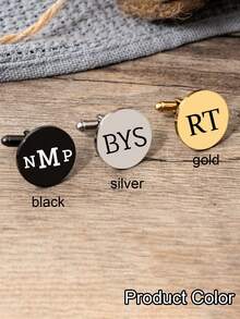 2pcs Customized Cufflinks, Personalized Initial Cufflinks, Metal Engraved Cufflinks, Wedding Favor, Groomsmen Gift, Gift For Him, Fashionable, Vintage, Minimalist, Stylish - Multicolor - View 5