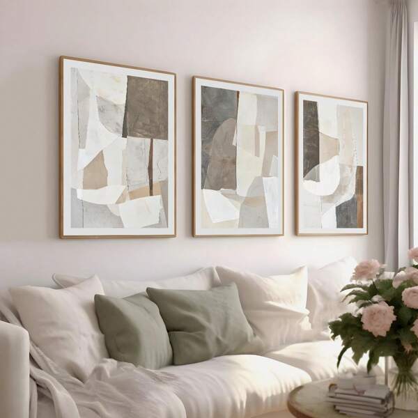 3 Pcs Unframed Geometric Abstract Art, Brown Black Neutral Beige, Khaki, Neutral Art, Abstract Prints, Black And Beige Wall Prints For Living Room, Bedroom, Dining Room, Office Decor, Wall Decor, Home Decor Wall Art