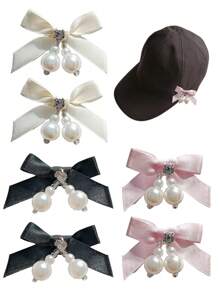 2pcs Hand-Sewn Pearl Bow DIY Accessories Fresh Ribbon Bow Decoration Creative Clothing Shoes Hat Hairpin Accessories