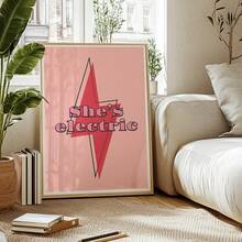 绿洲乐队《She's Electric》无框帆布海报 - 复古现代音乐主题墙饰，音乐爱好者的完美礼物，粉色字母印花装饰，适用于客厅、卧室、家庭办公室，不含画框 - 彩色 - 查看 2