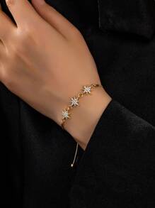 1pc Elegant Sparkling Gold-Tone Star Adjustable Bracelet For Women, Great For Vacation And Gifting
