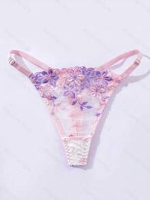 Women's Two Pieces Embroidered Lace Side Strap Bow Top With Briefs. The Top Is Paired With Lace Of The Same Color, Featuring An Exquisite, Simple And Fashionable Design.