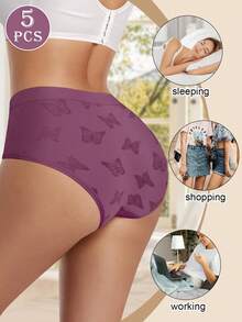 5pcs Women's Low Waist Seamless Briefs, Butterfly Print, Soft & Comfortable Triangle Panties - Nhiều màu - Xem 2