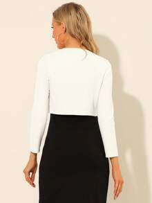 Women's Spring Prom Elegant Bolero Shrugs Lace Insert Business Office Open Front Crop Cardigan - White - View 5
