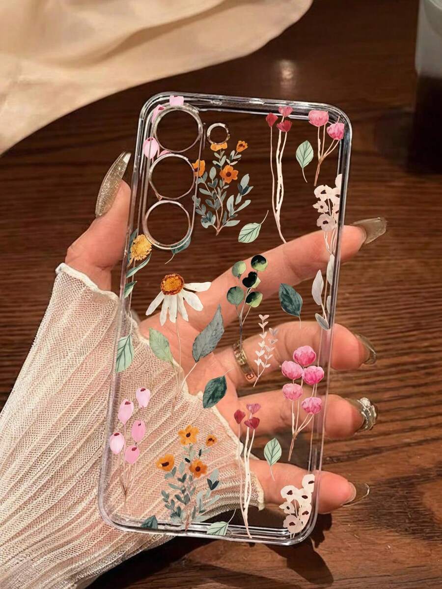Flower 1pc Creative Floral Pattern Anti-Slip Transparent Phone Case, Compatible With IPhone, Honor, Redmi, Galaxy A04e/12/A13/A14/A34/A50/A52/A53/A54/S21/S22/S23/S24/S25/S25 Ultra, 6A/7A/8A, 12T/13T
