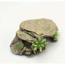 Realistic Resin Turtle Sundeck - Artificial Rock Sanctuary & Terrarium For Reptiles, Frogs & Turtles | Easy-To-Install Aquarium Ornament With Natural Rock Texture And Green Moss Cover, Turtle Habitat Decor