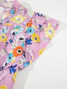 Women's Summer Top Flutter Sleeve Frill V Neck Floral Blouse Boho Chic Top For Beach Vacation & Casual - Multicolor - View 9