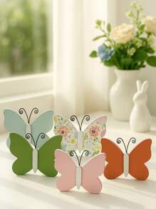 1pc Of Cute And Delicate Butterfly Theme Decorative Ornaments. These Butterflies Have Rich Colors, And Each Butterfly Is Equipped With Delicate Curled Antennae, Exuding A Simple And Charming Atmosphere. It Is Suitable For Nature Lovers And People Who Like Sweet Style Decorations. It Is Perfect For Display On Shelves, Desks Or Windowsills, Adding A Touch Of Natural Beauty And Sophistication To Any Space