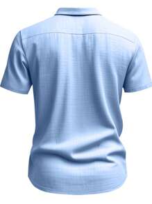 Hawaiian Style Linen Loose Casual Henley Collar Short Sleeve Shirt