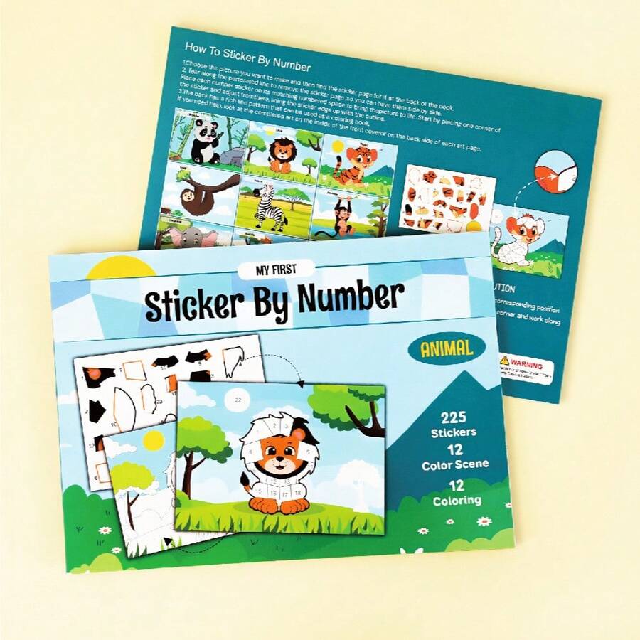 3+ Years Old Children's Puzzle Sticker Book - DIY Laser Sticker Book, Animal & Number Stickers, Animal Recognition, Educational Stickers, Ideal Gift For Children, Travel Gift, Preschool, Elementary School, Birthday, Back To School, Halloween, Christmas