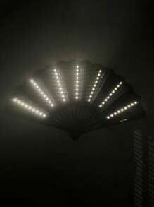 Abanico plegable grande con luces LED para fiesta, regalo, espectáculo, boda, cumpleaños, decoración del hogar, discoteca, accesorios fluorescentes, cosplay, que brilla en la oscuridad (sin batería)