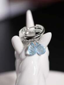 1 pieza Pendientes de gota de cristal azul falso con baño de plata, diseño original, joyería elegante y lujosa adecuada para damas, uso diario, vacaciones, fiestas, regalo sorpresa para la novia