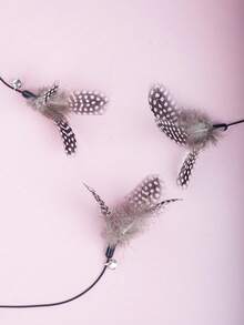 PETSIN 1支人造珍珠貓毛互動貓玩具棒 - 黑與白 - 查看 6