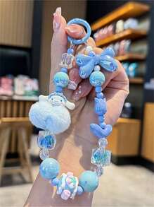 Sanrio 1pc Sanrio Brand Pompom Phone Case Strap Chain Camera Hanging Decor, Hand-Drawn Beaded Phone Charm, Bag & Key Chain Accessory