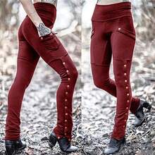 Black Pencil Pants For Women Medieval Gothic Steampunk Rivet Skinny Leggings Trousers Sexy Fashion High Waisted Denim Pants - Red - View 1