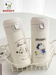 SNOOPY 1 件 300 毫升保温水瓶，可爱翻盖防漏不锈钢杯，男女时尚杯子，适用于汽车 - 彩色 - 查看 2