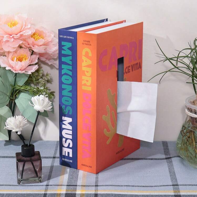 1PcsTissue Box Cover Rectangle – Decorative Book-Style Holder For Rectangular Tissue Boxes – Unique Coffee Table Decor, Large Tissue Case For Home Or Office - Multicolor - View 4