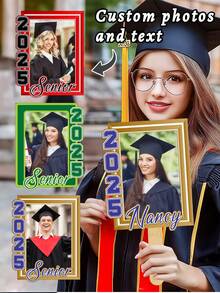 Personalized Face Fans With Wooden Handle , Custom Graduation Class Of 2025 Head Fans On A Stick,Custom Head Fans For Graduation Party Birthday - Multicolor - View 1