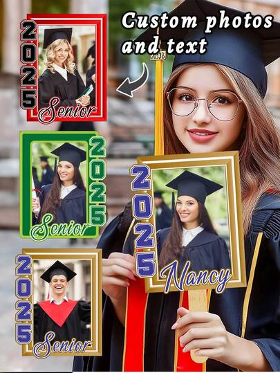 Personalized Face Fans With Wooden Handle , Custom Graduation Class Of 2025 Head Fans On A Stick,Custom Head Fans For Graduation Party Birthday