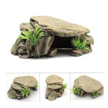 Realistic Resin Turtle Sundeck - Artificial Rock Sanctuary & Terrarium For Reptiles, Frogs & Turtles | Easy-To-Install Aquarium Ornament With Natural Rock Texture And Green Moss Cover, Turtle Habitat Decor