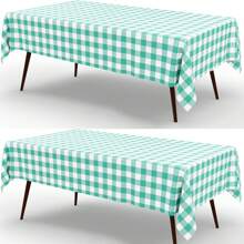 2/4pcs Yellow & Gold Color Disposable Plastic Tablecloth, Yellow & White Plaid Background, 54" X 108", Suitable For Birthday Party, Outdoor Dinner, Holiday Party Decoration