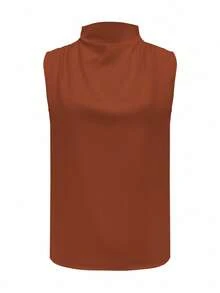 Women Elegant Solid Color Sleeveless Minimalist Top Casual Summer - Burnt Orange - View 2