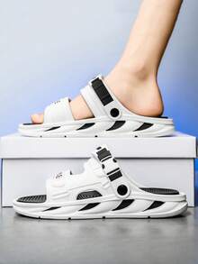 男士时尚 EVA 拖鞋 - 防滑、舒适的露趾拖鞋，适合室内外使用，柔软鞋底设计 - 白黑 - 查看 11