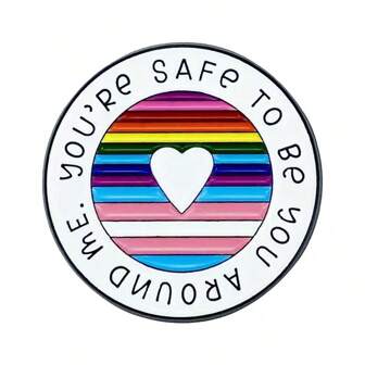 1pc Rainbow Creative And Personalized English Circular Brooch For Women's Clothing Accessories, Warm Words, Badges, Jewelry Gifts