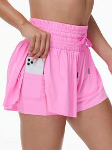 Women's 2-In-1 High Waist Running Shorts With Pocket Drawstring, Lightweight Golf, Tennis, Yoga Shorts, Sweat-Absorbing And Quick-Drying Fitness Skirt Shorts.