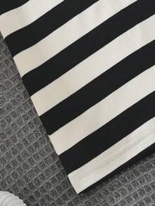 男婴条纹圆领T恤和破洞牛仔短裤套装 - 白色 - 查看 5