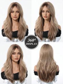 Brown Blond Long Straight Wigs For Women 24 Inch Curly Wig High Temperature Fiber Rose Net Cap Synthetic Wigs With Bangs Elegant Beautiful Natural Looking Heat Resistant Synthetic Wig For Daily Party Use - Nhiều màu - Xem 6