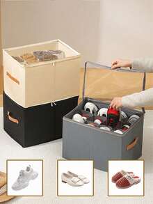 Foldable Fabric Shoe Storage Bins Fits Up To 16 Pairs Adjustable Dividers Shoe Organizer For Closet With Clear Cover For Shoe Storage Box - Multicolor - View 2