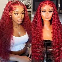 13X4 Free Part Pink Loose Curly Lace Front Wigs Pre Plucked Hairline 26 Inch Long Deep Wave Wigs Heat Resistant HD Lace Wig Soft Pink Water Wave Wigs Glueless Synthetic Hair Replacement Wigs For Black Women Girls Perfect For Daily Wear & Parties - Đỏ - Xem 2